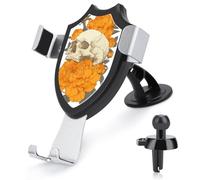Jubonexis Support de téléphone de voiture en forme de tête de mort avec pivoines oranges - Support triangulaire à clip pour grille d'aération - Accessoires automobiles pour smartphones de 4 à 6 pouces