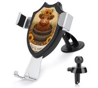 Jubonexis Support de téléphone de voiture en forme de vache Highland dans un vieux tonneau en bois - Support triangulaire à clip pour grille d'aération - Accessoires automobiles pour smartphones de 4