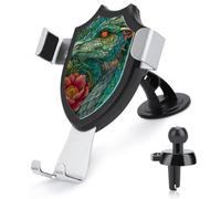 Jubonexis Support de téléphone de voiture en verre teinté avec motif dragon et fleurs - Support triangulaire à clip pour grille d'aération - Accessoires automobiles pour smartphones de 4 à 6 pouces