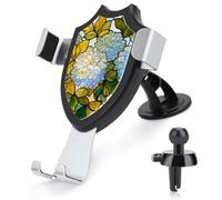 Jubonexis Support de téléphone de voiture en verre teinté bleu pâle avec motif fleurs de chrysanthème - Support triangulaire à clip pour grille d'aération - Accessoires automobiles pour smartphones de