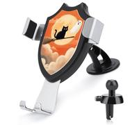 Jubonexis Support de téléphone de voiture flottant avec motif chat noir volant sur un balai, fantôme, support de téléphone portable, support de téléphone portable, accessoires automobiles pour