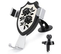 Jubonexis Support de téléphone de voiture minimaliste simple fleur noire sur crème Linogravure support triangle clip base grille d'aération support voiture accessoires automobiles pour smartphones