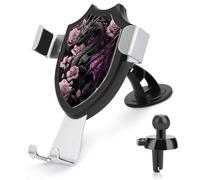 Jubonexis Support de téléphone de voiture motif dragon noir avec ailes violettes et rose - Support triangulaire à clip pour grille d'aération - Accessoires automobiles pour smartphones de 4 à 6 pouces