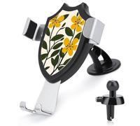 Jubonexis Support de téléphone de voiture motif fleurs jaunes du milieu du siècle - Support triangulaire à clip pour grille d'aération - Accessoires automobiles pour smartphones de 4 à 6 pouces