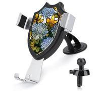 Jubonexis Support de téléphone de voiture motif floral blanc bleu pâle chrysanthème support de téléphone de voiture triangle clip base grille d'aération support de voiture accessoires automobiles pour