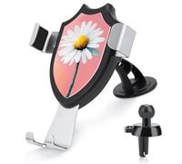 Jubonexis Support de téléphone de voiture simple avec motif marguerite blanche avec centre jaune sur fond triangle à clip pour grille d'aération de voiture pour smartphones de 4 à 6 pouces