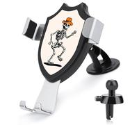 Jubonexis Support de téléphone de voiture squelette dansant avec chapeau orange - Support triangulaire à clip pour grille d'aération - Accessoires automobiles pour smartphones de 4 à 6 pouces