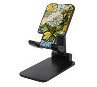 Jubonexis Support de téléphone portable pliable et réglable avec motif fleur de chrysanthème blanc et bleu pâle pour bureau