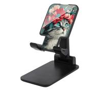 Jubonexis Support de téléphone portable pliable et réglable en forme de chat tigré gris avec couronne florale pour bureau