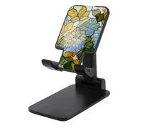 Jubonexis Support de téléphone portable pliable et réglable en verre teinté avec fleurs de chrysanthème bleu pâle pour bureau