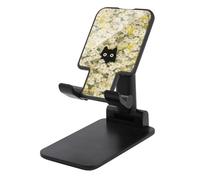 Jubonexis Support de téléphone portable pliable et réglable pour bureau Motif chat noir regardant hors du champ de marguerites