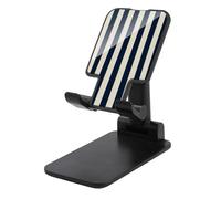 Jubonexis Support de téléphone portable pliable et réglable pour bureau Motif rayé vertical Bleu marine et crème