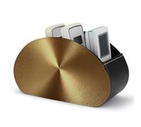 Jubonexis Support minimaliste abstrait concentrique en métal doré pour télécommandes avec 5 compartiments en cuir pour télécommande TV, organiseur de bureau