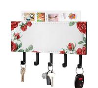 Jubonexis Support mural aquarelle rose rouge floral feuilles vertes avec 5 crochets en acrylique pour la maison, le bureau, l'entrée