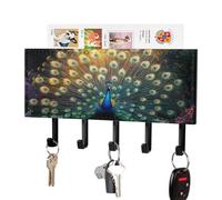 Jubonexis Support mural en acrylique avec 5 crochets en forme de paon avec plumes de queue irisées pour la maison, le bureau, l'entrée