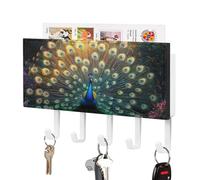Jubonexis Support mural en acrylique avec 5 crochets en forme de paon avec plumes de queue irisées pour la maison, le bureau, l'entrée
