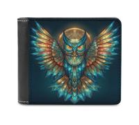 Jubonexis Surreal Owl Portefeuille à deux volets en cuir PU souple pour pièces de monnaie et carte de crédit, porte-cartes fin pour homme et femme