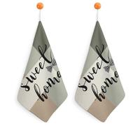 Jubonexis Sweet Home Lot de 2 petites serviettes de toilette absorbantes et douces avec nœud à carreaux noirs et blancs avec boucle de suspension pour cuisine et salle de bain