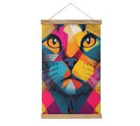 Jubonexis Tableau sur toile abstraite, coloré, formes géométriques en forme de chat, cadre en bois, suspension pour affiche, kit d'art mural