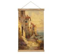 Jubonexis Tableau sur toile avec cadre en bois à suspendre Motif village de plage de vieux chalets de campagne