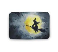 Jubonexis Tapis de porte de salle de bain en velours corail extra doux, absorption rapide de l'eau, antidérapant et confortable, motif sorcière volant sur balai, clair de lune, 50 x 80 cm