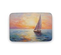 Jubonexis Tapis de porte de salle de bain en velours corail extra doux, absorption rapide de l'eau, antidérapant et confortable, motif voilier dans l'océan, 40 x 60 cm