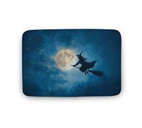 Jubonexis Tapis de porte de salle de bain pleine lune en velours corail extra doux, absorption rapide de l'eau, antidérapant et confortable, motif sorcière volant sur balai, 40 x 60 cm