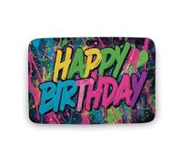 Jubonexis Tapis de salle de bain abstrait avec mots graffitis colorés « Happy Birthday » - Tapis de sol en velours corail extra doux - Absorption rapide de l'eau - Antidérapant - Confortable - 40 x 60