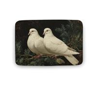 Jubonexis Tapis de salle de bain en velours corail extra doux avec deux colombes blanches perchées sur une branche à feuilles persistantes, absorption rapide de l'eau, antidérapant, confortable, 50 x