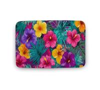 Jubonexis Tapis de salle de bain extra doux en velours corail avec motif floral tropical hibiscus, fleurs d'hibiscus, tapis de bain antidérapant et confortable, 50 x 80 cm