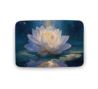 Jubonexis Tapis de salle de bain lumineux blanc fleur de lotus extra doux en velours corail, absorption rapide de l'eau, tapis de bain antidérapant confortable 40 x 60 cm