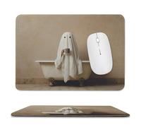 Jubonexis Tapis de souris de jeu avec base en caoutchouc antidérapant, fantôme mignon en sirotant un café sur la baignoire, petit ordinateur de bureau