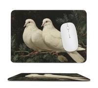 Jubonexis Tapis de souris motif deux colombes blanches perchées sur une branche à feuilles persistantes, tapis de souris pour ordinateur de bureau, ordinateur portable avec base en caoutchouc