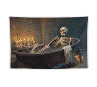 Jubonexis Tapisserie fantaisie squelette relaxant dans une baignoire en polyester esthétique à suspendre pour chambre à coucher, salon, dortoir, 101,6 x 152,4 cm