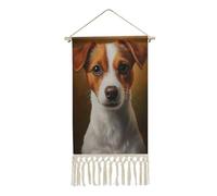 Jubonexis Tapisserie murale en lin, joli petit chien vintage avec pompon et tige de suspension en bois