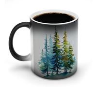 Jubonexis Tasse à café en céramique à changement de couleur abstraite avec motifs de pins aquarelle, 325 ml