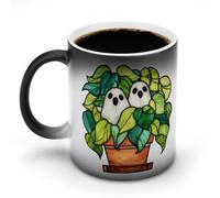 Jubonexis Tasse à café en céramique à changement de couleur avec deux fantômes dans un pot de fleurs, 325 ml