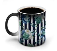 Jubonexis Tasse à café en céramique à changement de couleur avec fleurs blanches et bleues, motif eucalyptus, 325 ml