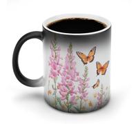Jubonexis Tasse à café en céramique à changement de couleur avec motif aquarelle et fleurs roses oranges 325 ml