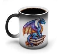 Jubonexis Tasse à café en céramique à changement de couleur avec motif dragon majestueux sur pile de livres vintage, 325 ml