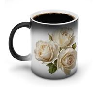 Jubonexis Tasse à café en céramique à changement de couleur avec trois roses crème 325 ml