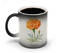 Jubonexis Tasse à café en céramique à changement de couleur d'octobre, motif fleur de calendula aquarelle, 325 ml