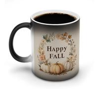 Jubonexis Tasse à café en céramique à changement de couleur en forme de couronne de citrouilles heureuses automnales - 325 ml