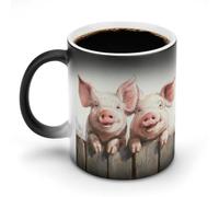 Jubonexis Tasse à café en céramique à changement de couleur en forme de porcelets sur le dessus de la clôture en bois - 325 ml