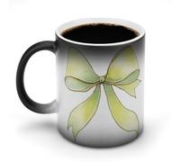 Jubonexis Tasse à café en céramique à changement de couleur jaune pastel avec nœud en ruban aquarelle, 325 ml