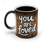 Jubonexis Tasse à café en céramique à changement de couleur marron avec inscription « You are Loved on Brown » - 325 ml