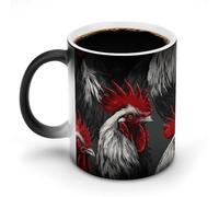 Jubonexis Tasse à café en céramique à changement de couleur, motif coq noir et blanc avec queue rouge, 325 ml