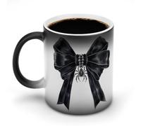 Jubonexis Tasse à café en céramique à changement de couleur noire avec nœud en ruban aquarelle Halloween 325 ml
