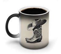 Jubonexis Tasse à café en céramique avec chapeau de cowboy sur une paire de bottes changeant de couleur, tasse à café fantaisie, tasse à thé, eau 325 ml