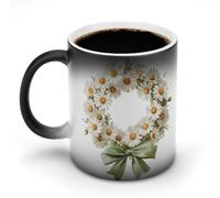 Jubonexis Tasse à café en céramique avec couronne de fleurs et ruban vert - Changement de couleur - 325 ml